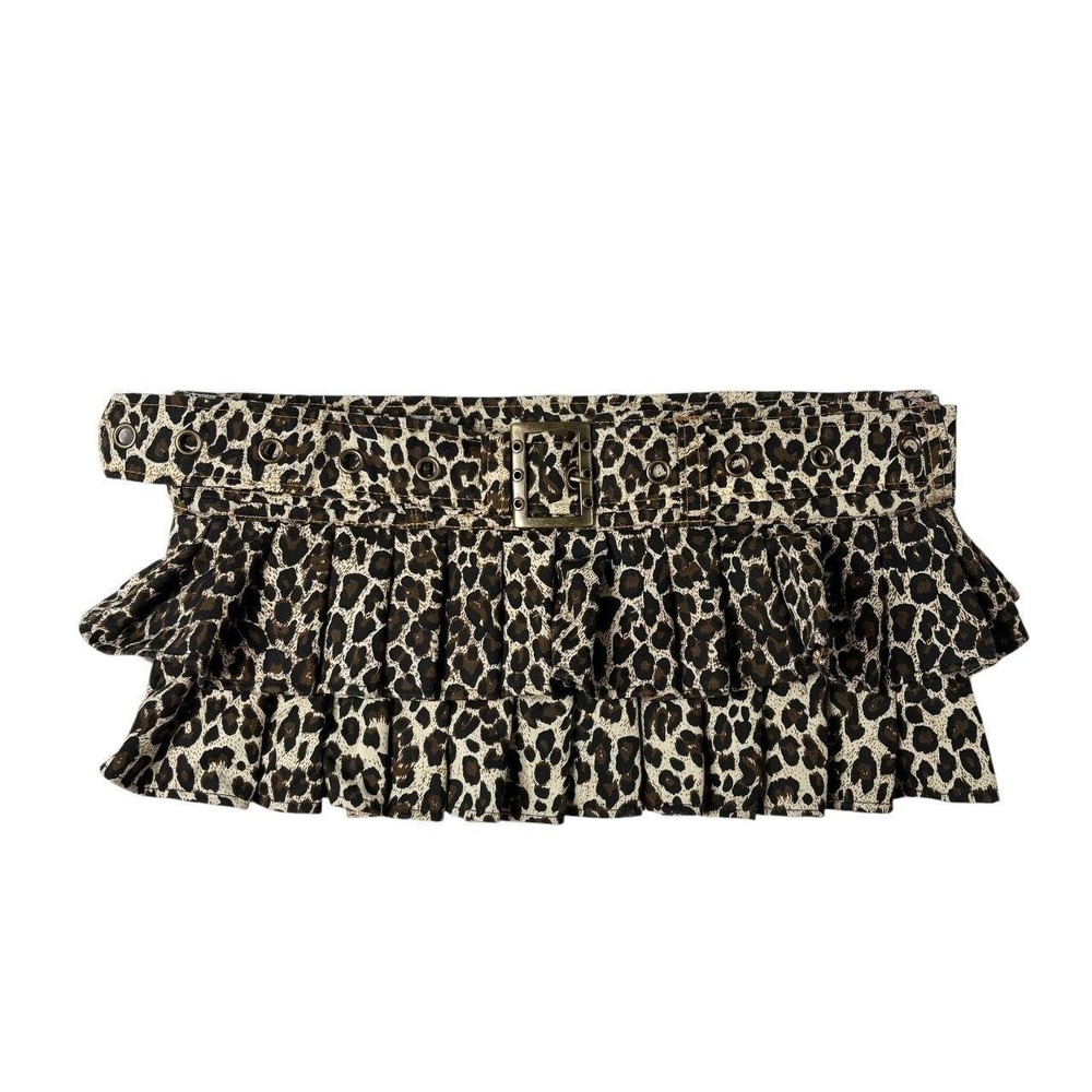 upcycled leopard print pleated mini skirt-belt